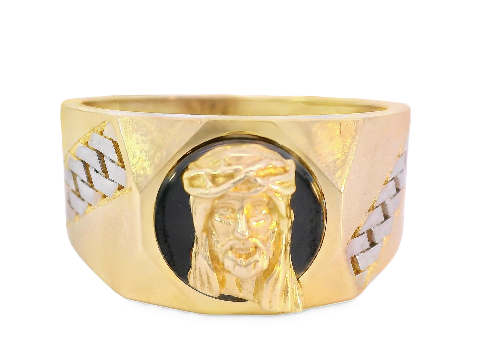10K Real Gold Jesus Face on Black Onyx Fancy Ring
