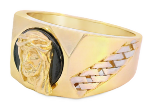 10K Real Gold Jesus Face on Black Onyx Fancy Ring