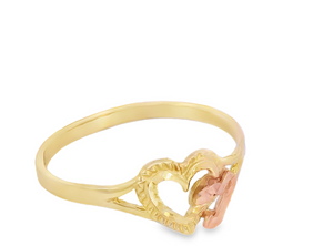 10K Real Gold Two Tone Double Heart Ring for Women