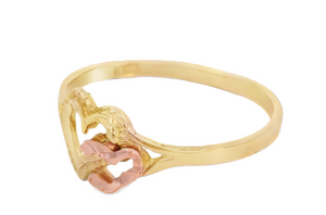 10K Real Gold Two Tone Double Heart Ring for Women