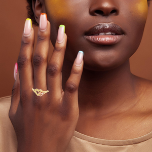 10K Real Gold Two Tone Double Heart Ring for Women