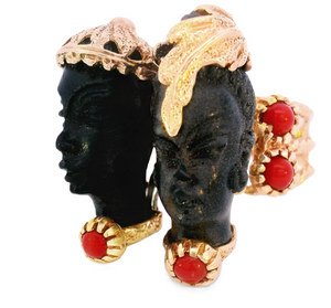 14K Real Gold Men and Women Face-Red Bead Black Color Ring