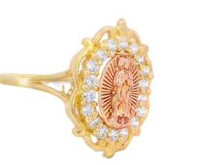 14K Real Gold Tri Color Mother Mary CZ Ring