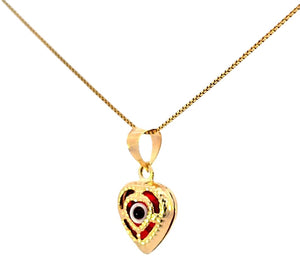 14K Real Gold Blue & Red Evil Eye Heart Good Luck Charm with Box Chain