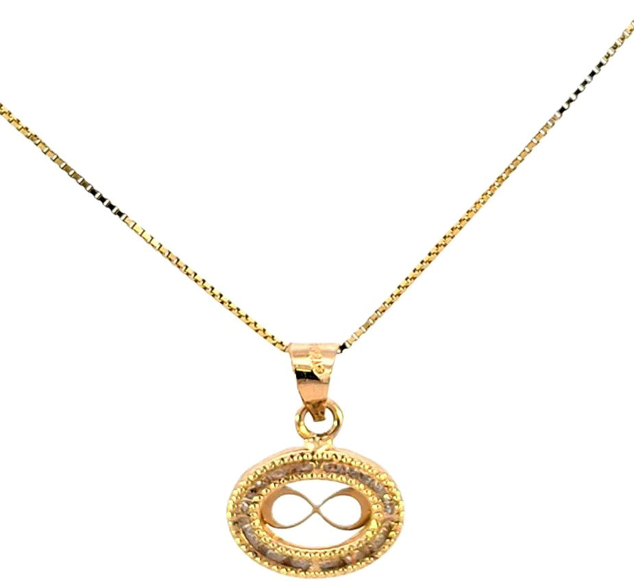 14K Real Gold CZ Infinity Oval Small Charm with Box Chain