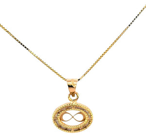 14K Real Gold CZ Infinity Oval Small Charm with Box Chain