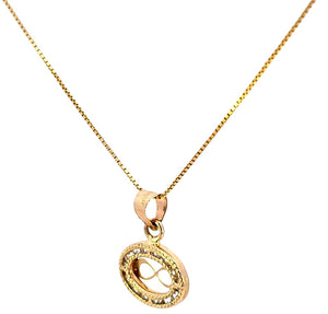14K Real Gold CZ Infinity Oval Small Charm with Box Chain