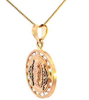 14K Real Gold Tri Color CZ Mother Mary Charm with Box Chain