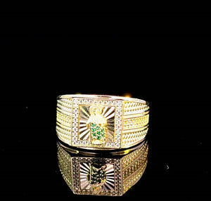 10K Real Gold Saint Jude Green Emerald stone CZ Fancy Ring for Men
