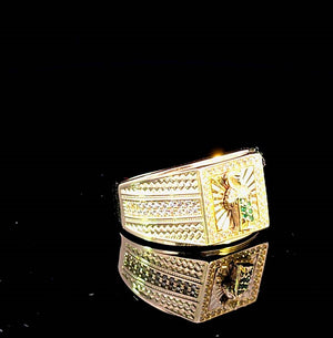 10K Real Gold Saint Jude Green Emerald stone CZ Fancy Ring for Men
