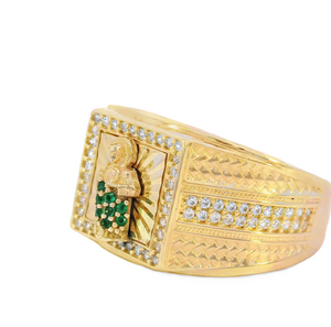 10K Real Gold Saint Jude Green Emerald stone CZ Fancy Ring for Men
