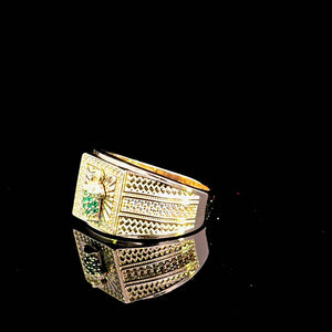 10K Real Gold Saint Jude Green Emerald stone CZ Fancy Ring for Men