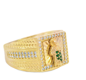 10K Real Gold Saint Jude Green Emerald stone CZ Fancy Ring for Men