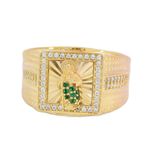 10K Real Gold Saint Jude Green Emerald stone CZ Fancy Ring for Men