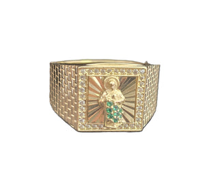 10K Real Gold Saint Jude Emerald Stone CZ Square Shape Ring