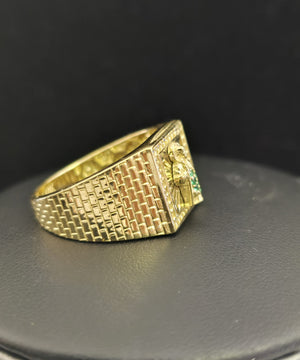 10K Real Gold Saint Jude Emerald Stone CZ Square Shape Ring