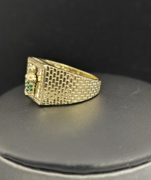 10K Real Gold Saint Jude Emerald Stone CZ Square Shape Ring