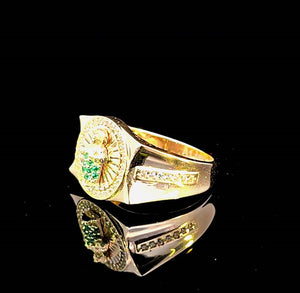 10K Real Gold Saint Jude Emerald Stone Round Shape CZ Band Ring for Men