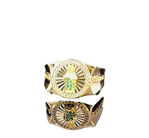 10K Real Gold Saint Jude Emerald Stone Round Shape CZ Band Ring for Men