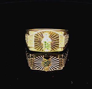 10K Real Gold Saint Jude Emerald Stone Oval Shape CZ Band Ring for Men
