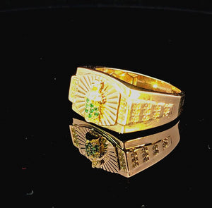 10K Real Gold Saint Jude Emerald Stone Oval Shape CZ Band Ring for Men