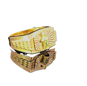 10K Real Gold Saint Jude Emerald Stone Oval Shape CZ Band Ring for Men