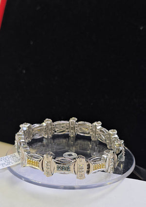 10k Real White Gold w/2.25CT Yellow and Blue Diamond 8.5" Bracelet