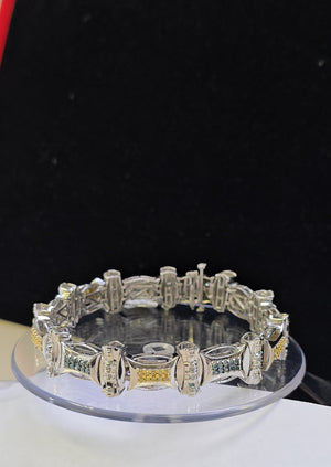 10k Real White Gold w/2.25CT Yellow and Blue Diamond 8.5" Bracelet