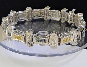 10k Real White Gold w/2.25CT Yellow and Blue Diamond 8.5" Bracelet