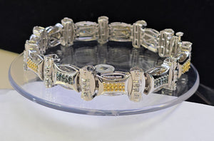 10k Real White Gold w/2.25CT Yellow and Blue Diamond 8.5" Bracelet