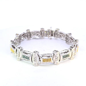 10k Real White Gold w/2.25CT Yellow and Blue Diamond 8.5" Bracelet