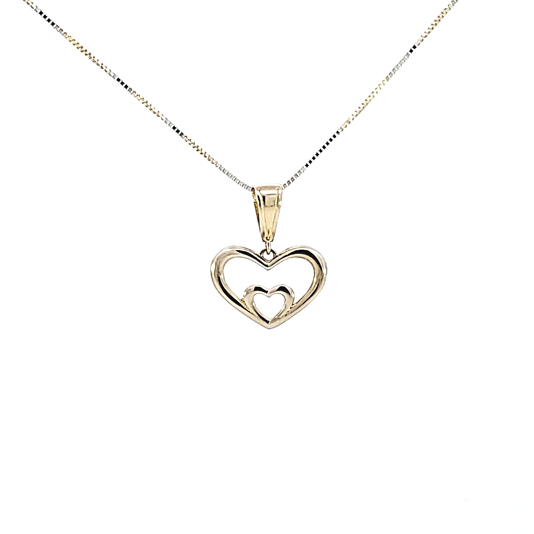 10K Solid Real Gold Valentine Double Heart Charm/Pendant with Box Chain