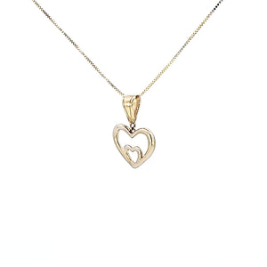 10K Solid Real Gold Valentine Double Heart Charm/Pendant with Box Chain