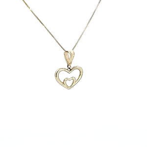 10K Solid Real Gold Valentine Double Heart Charm/Pendant with Box Chain