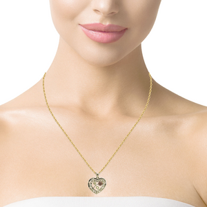 10K Solid Real Gold Valentine Tri-Color Heart With Rose Flower Charm/Pendant with Box Chain