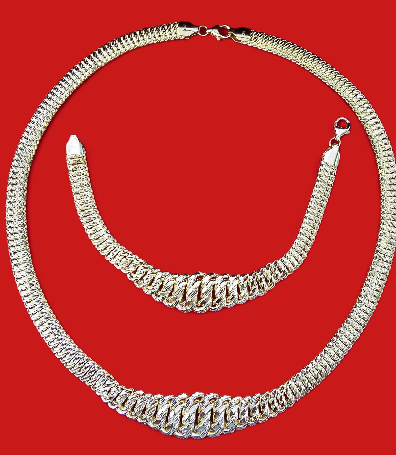 10K Real Gold Hollow DC Fancy Princess Necklace & Bracelet Set (17" & 7")