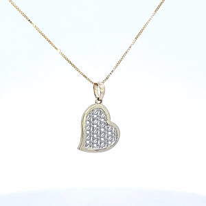 10K Solid Real Gold Two Tone Filigree Heart Charm/Pendant with Box Chain