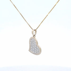 10K Solid Real Gold Two Tone Filigree Heart Charm/Pendant with Box Chain