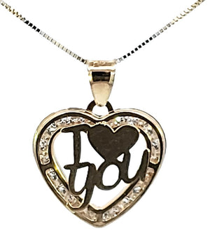 10k Real Solid Gold I Love You Cz Heart Charm/Pendant with Box Chain