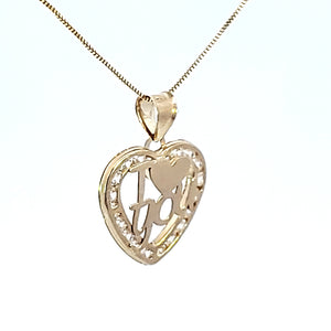 10k Real Solid Gold I Love You Cz Heart Charm/Pendant with Box Chain