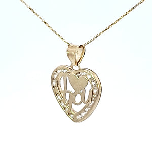 10k Real Solid Gold I Love You Cz Heart Charm/Pendant with Box Chain