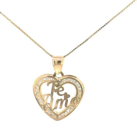 10K Real Gold Te Amo Name CZ Heart Charm with Box Chain