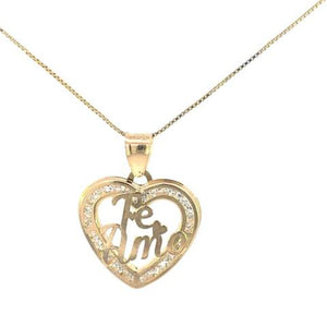10K Real Gold Te Amo Name CZ Heart Charm with Box Chain