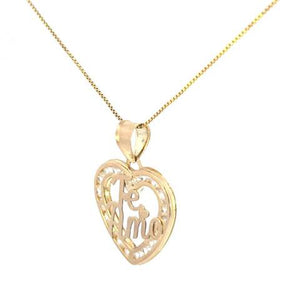 10K Real Gold Te Amo Name CZ Heart Charm with Box Chain