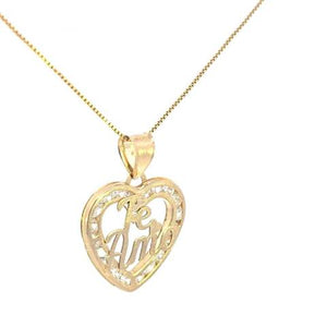 10K Real Gold Te Amo Name CZ Heart Charm with Box Chain