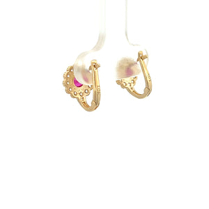 10K Real Gold Flower Shaped Colorful CZ Stud Style Earrings With French Clip