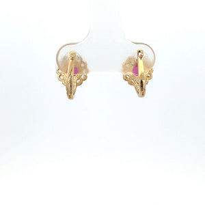 10K Real Gold Flower Shaped Colorful CZ Stud Style Earrings With French Clip