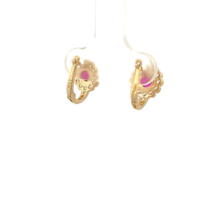 10K Real Gold Flower Shaped Colorful CZ Stud Style Earrings With French Clip