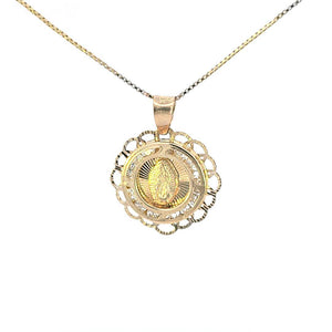 10K Real Gold Mother Mary CZ Medium Charm with Box Chain