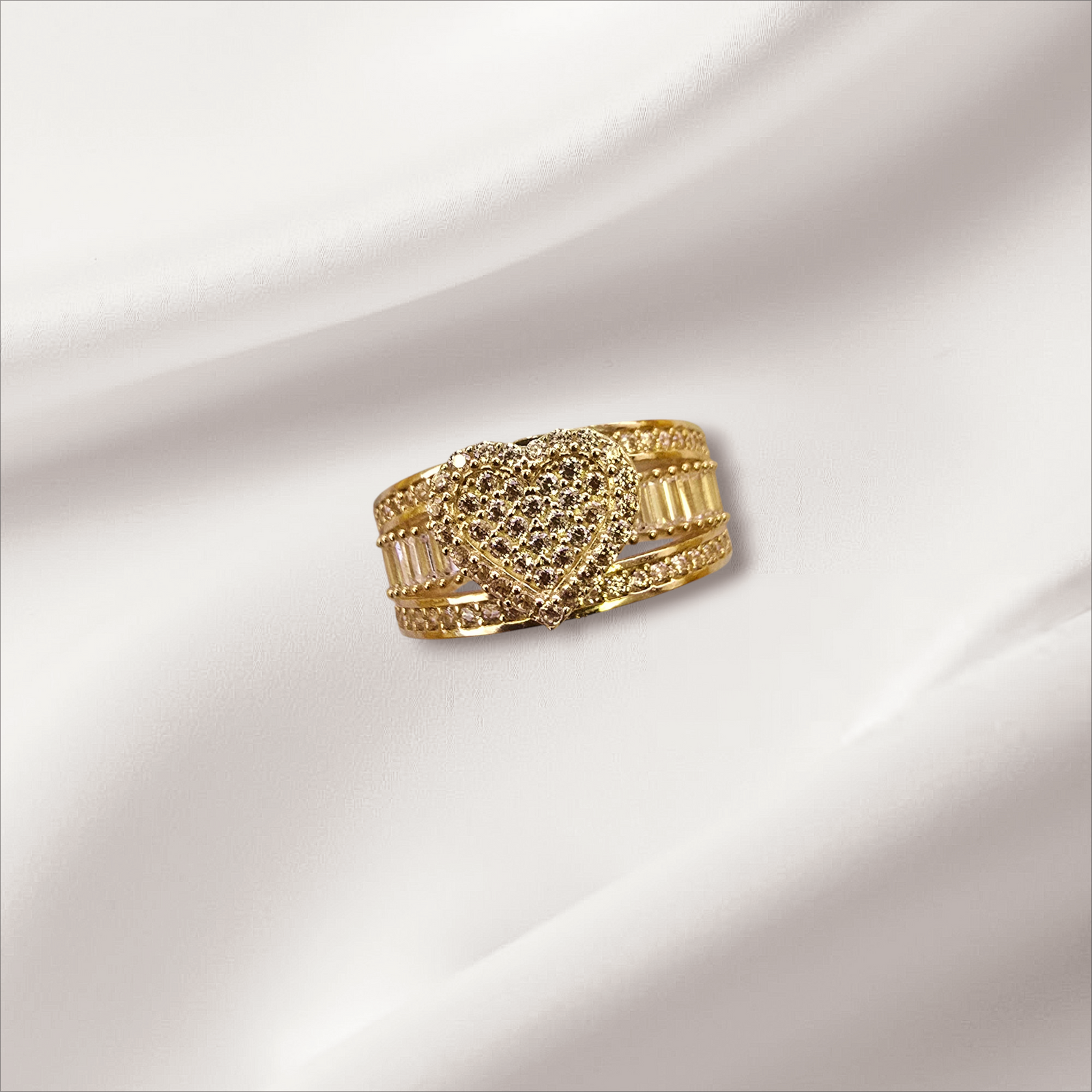 10K Real Gold Cluster Fancy Heart CZ Ring